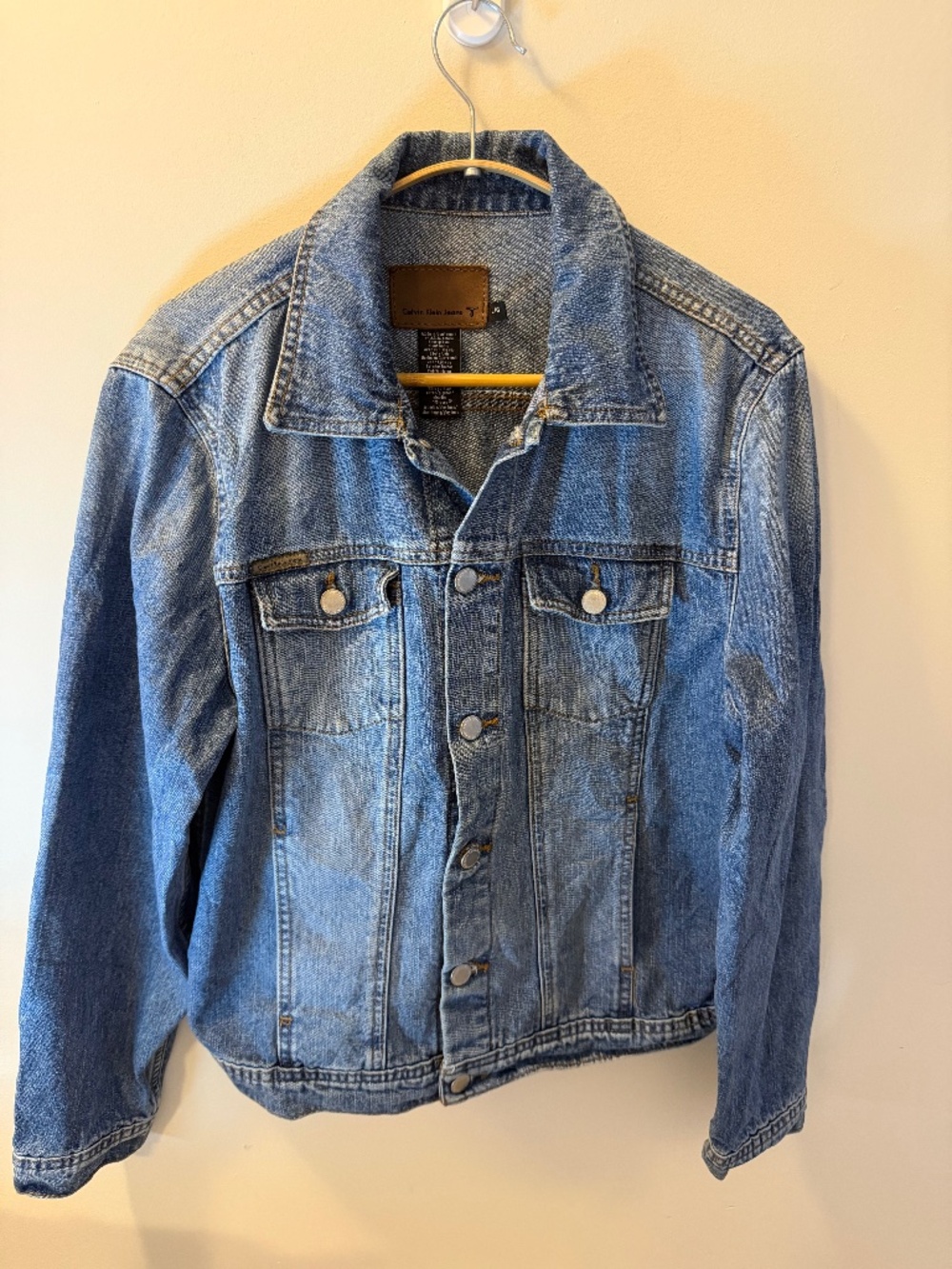 Calvin Klein Jeans Women’s L Denim Jacket Sandblast Stretch Trucker Blue